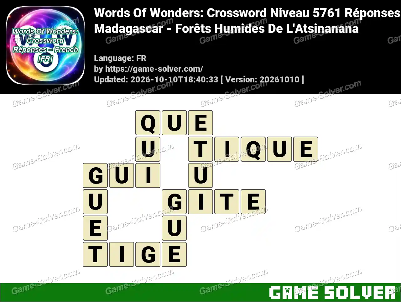 Words Of Wonders: Crossword Niveau 5761 Réponses – Madagascar – Forêts Humides De L’Atsinanana